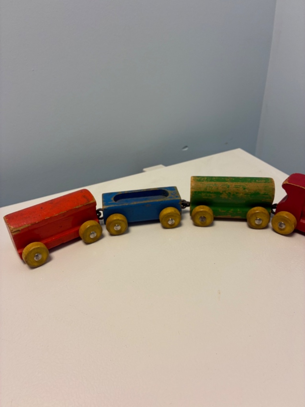 Vintage 1960s Playskool Wooden Train Multi Car Pull Toy